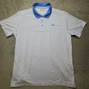 Men's Under Armour Blue Striped Polo Size 2XL Victory‎ Stripe EUC